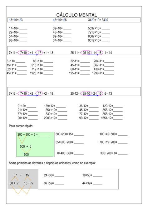 4º E 5º Ano Atividades De Matemática Para Imprimir Cálculos Mentais Problemas E Operações