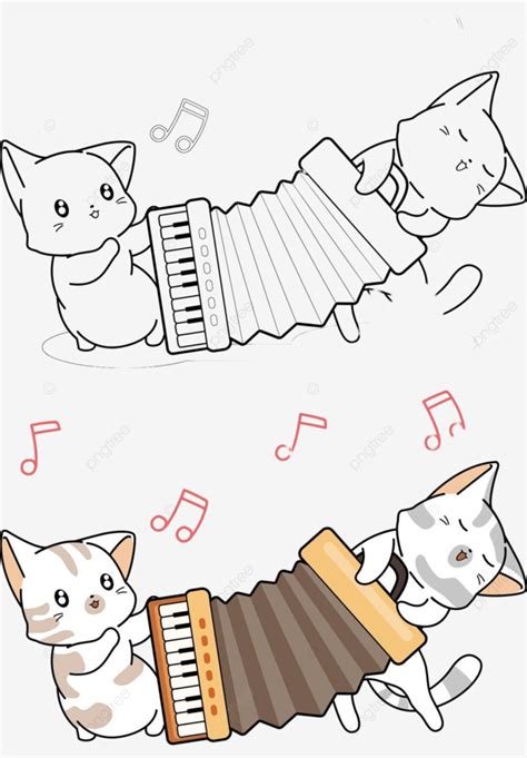 Dibujo De Página Para Colorear Adorables Gatos Tocando Dibujos Animados