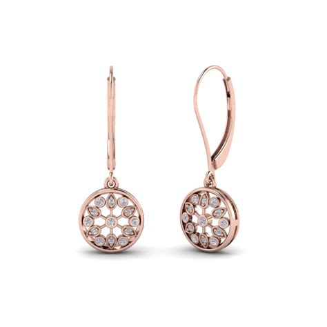 Antique Floral Drop Dangle Diamond Earring In 14k Rose Gold