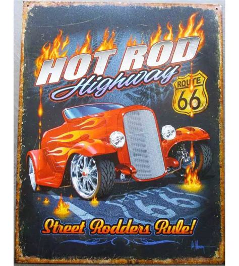 Hot Rod Highway Flame Plate Orange 41x32 Cm Street Rodders Rule Tole