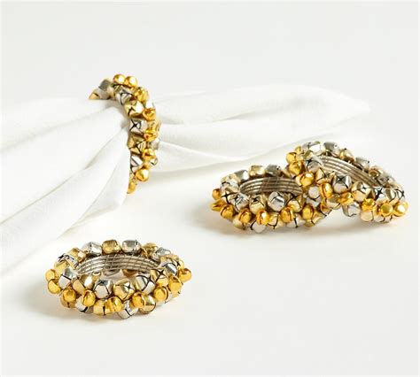 Gold and Silver Bells Napkin Rings - Set of 4 | Pottery Barn