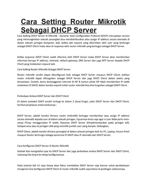 Cara Setting Router Mikrotik Sebagai Dhcp Server Cara Setting Router