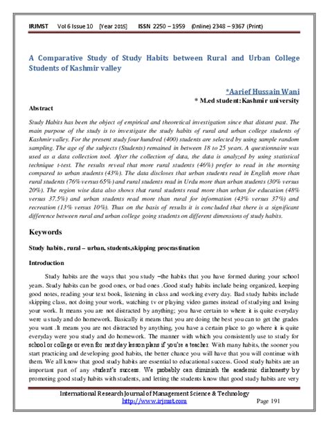 (PDF) A Comparative Study of Study Habits between Rural and Urban College Students of Kashmir ...