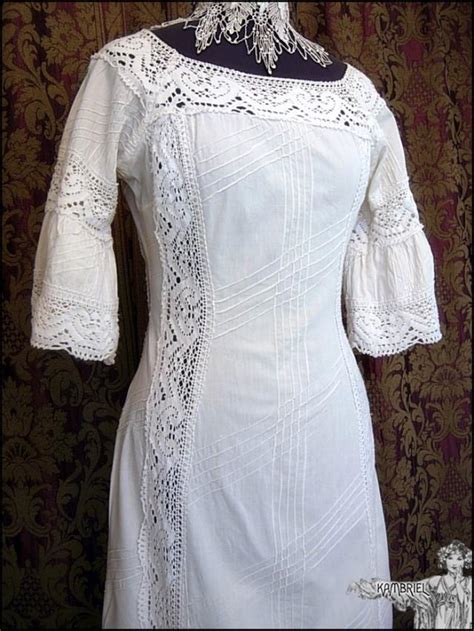 Vintage French Edwardian Style Long White Ivory Summer Garden Party