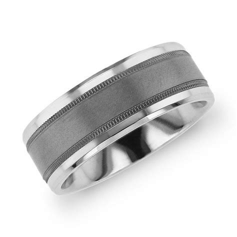 Men S Beveled Edge Wedding Band With Milgrain Inlay Tantalum And K