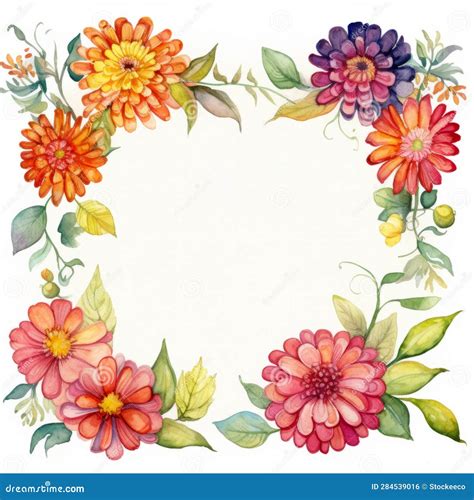 Quadro Floral De Aquarela Zinnias Sobre Fundo Branco Ilustração