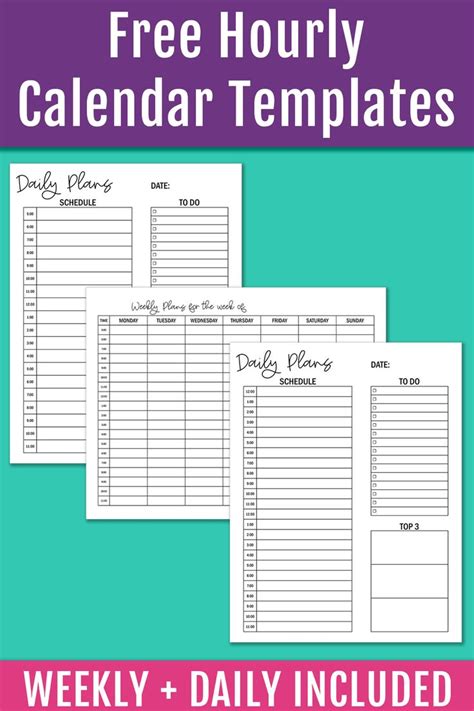 Printable Hourly Calendar Set Daily And Weekly Hourly Calendars