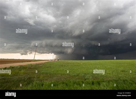 A Tornado Warned Supercell Thunderstorm Rolls Across The Plains Of