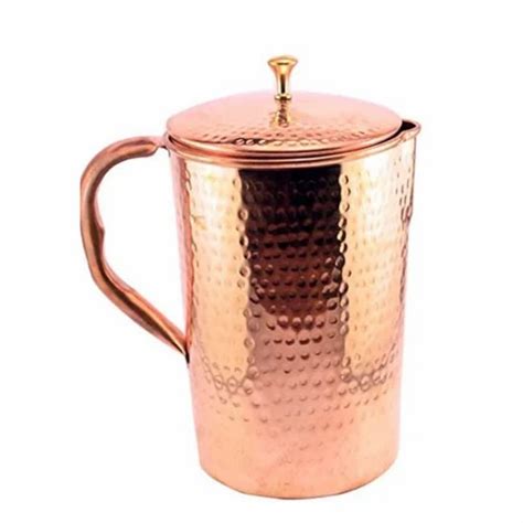 Copper Hammered Antique Jug Pitcher With Brass Knob On Lid Capacity