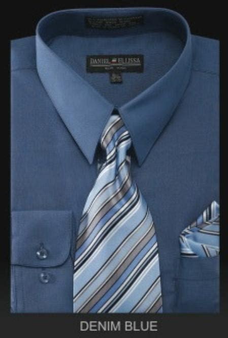 Mens Denim Blue Dress Shirt Shirt With Tie Online