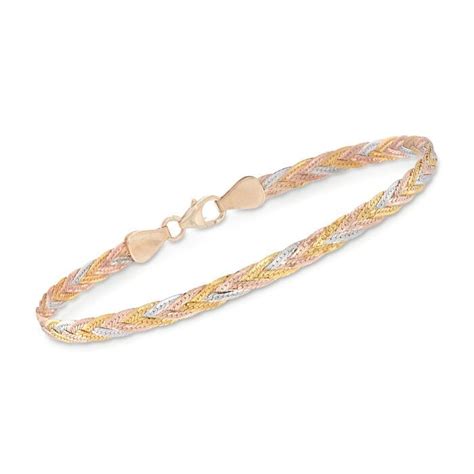 Italian 14kt Tri Colored Gold Braided Herringbone Bracelet Ross Simons Bracelets Gold