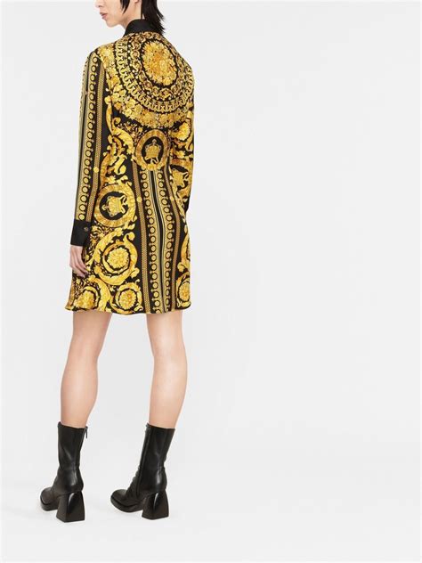 Versace Vestido Camisero Midi Barocco Amarillo Farfetch Mx