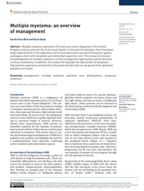 Pdf Multiple Myeloma An Overview Of Management