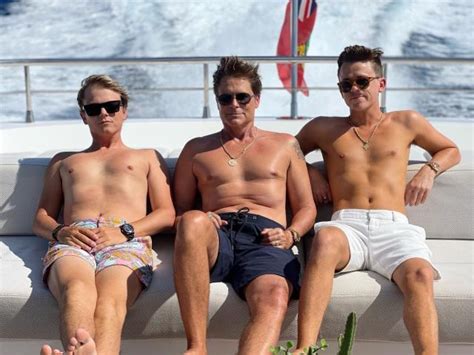 Rob Lowe And Sons John Owen And Matthew Pose Together In Shirtless Boat