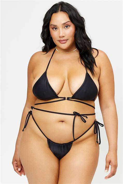 Tia Satin String Bikini Bottom Black Extended Shopperboard