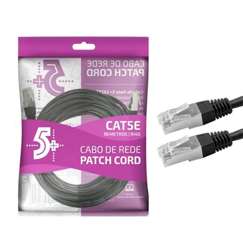 Cabo De Rede FTP Patch Cord RJ45 Cat 5e Blindado 10 Metros Preto Chip