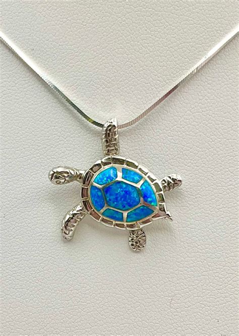 Blue Opal Sea Turtle Jewelry Hawaiian Necklace Turtle Necklace Honu