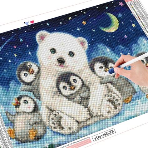 Broderie Diamant Ours Blanc Et Pingouins X Cm Lartera