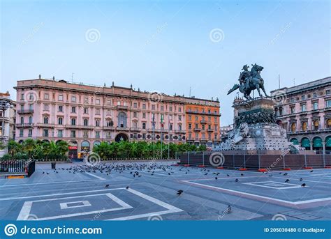 Milano Italy July Night View Of Statue Of King Vittorio