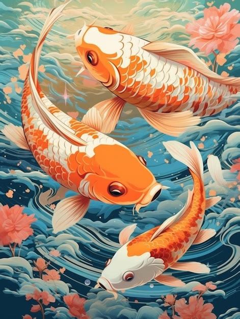 Premium Ai Image Two Koi Fish Swimming In A Pond Of Water With Pink