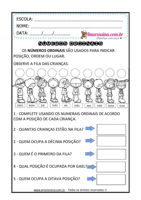 Atividades De Numeros Ordinais 1 Ano LIBRAIN