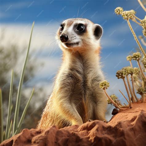 Premium AI Image | Vigilant Meerkat in Desert Landscape