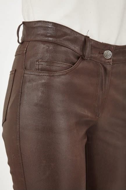 Pantalon En Cuir D Agneau Stretch Marron Ventcouvert Agnes Marron