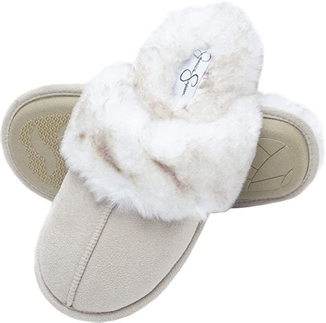 Jessica Simpson Womens Comfy Faux Fur House Slipper Scuff Memory Foam