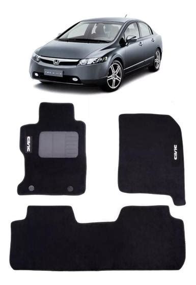 Tapete Em Carpete Honda Civic Preto 2007 A 2013 Bordado Original