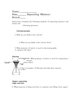 Separating Mixtures Worksheet by Lesson Universe | TPT