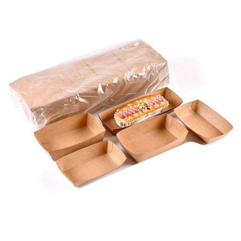 Pcs Disposable Kraft Paper Food Serving Tray Foldable Coating Snack