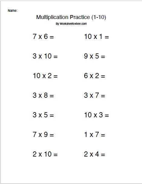 Free Mixed Multiplication Worksheet (1-10) - Worksheets4Free