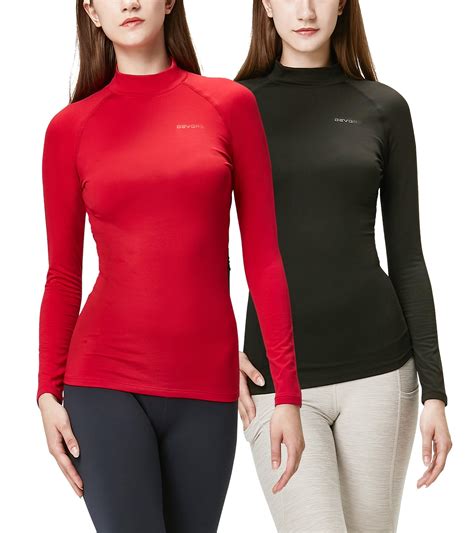 Devops 2 Pack Womens Thermal Turtle Long Sleeve Shirts Compression Base Layer Top Medium