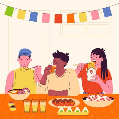 Free Vector | Hand drawn dinner party illustration