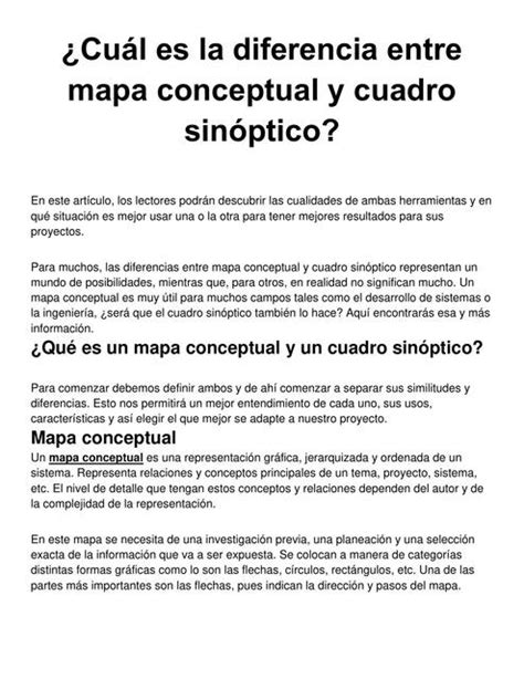 Cual Es La Diferencia Entre Un Mapa Conceptual Y Un Cuadro Sinoptico Eroppa