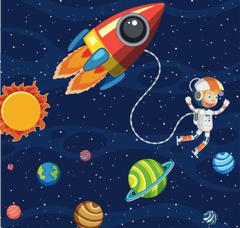 Fond D Espace De Dessin Anim Avec Astronaute Vecteur Premium