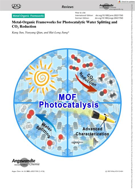 PDF Metal Organic Frameworks For Photocatalytic Water Splitting And