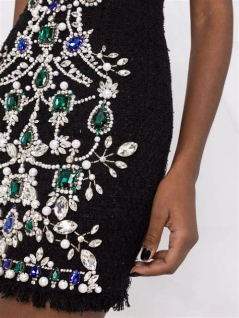 Shop Balmain Jewelled Bustier Tweed Dress With Express Delivery FARFETCH