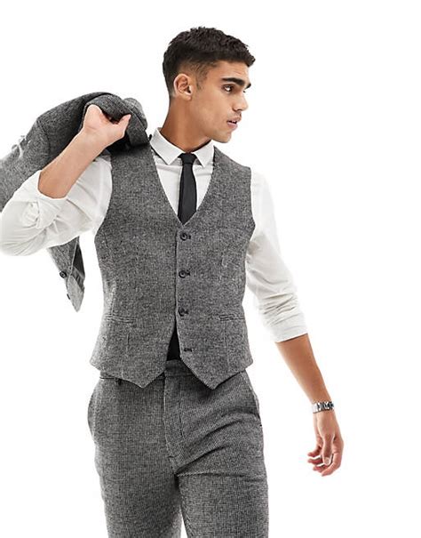 Asos Design Wedding Super Skinny Wool Mix Suit Vest In Monochrome