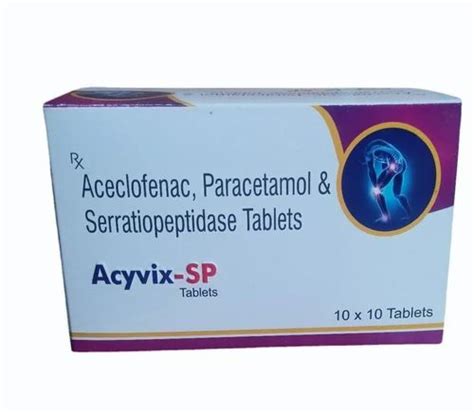 Acyvix SP Aceclofenac Paracetamol Serratiopeptidase Tablets At 140