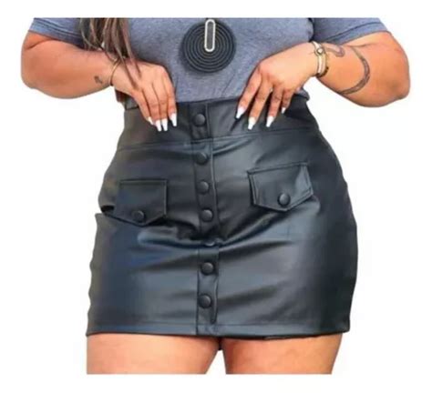 Short Saia Curta Plus Size Couro Fake Courino Elegante Parcelamento