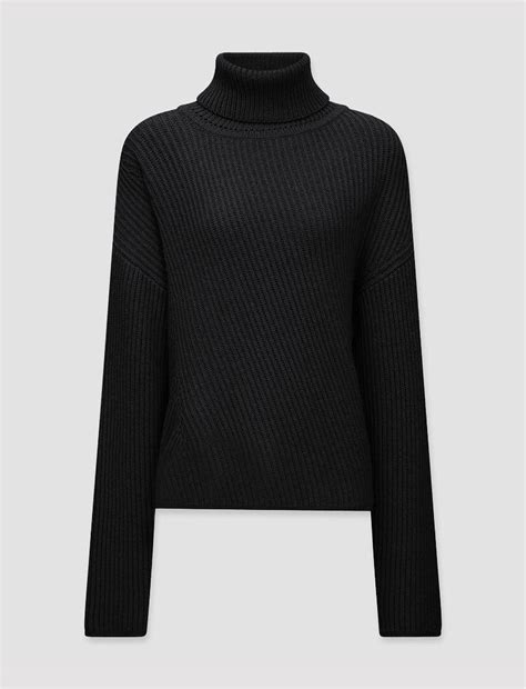 Joseph Luxe Cardigan Stitch High Neck Jumper In Black Endource