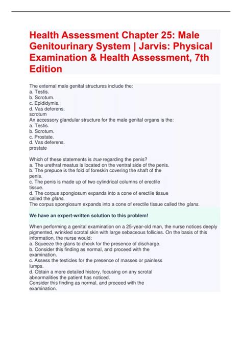 Health Assessment Chapter 25 Male Genitourinary System Jarvis