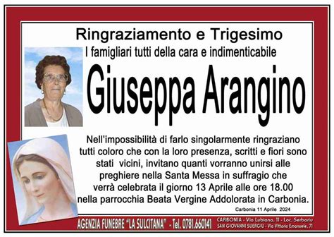 Funerali E Annunci Funebri A Carbonia Giuseppa Arangino Funer