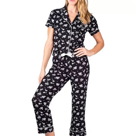 Blis Womens Notched Collar Short Sleeve Capri Pajama Set