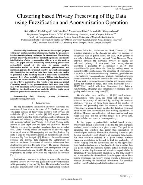 Pdf Clustering Based Privacy Preserving Of Big Data Using