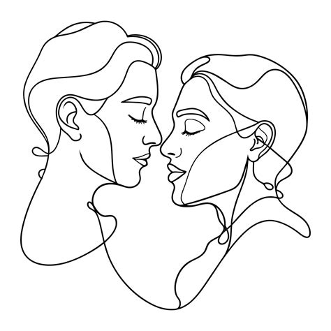 Premium Vector Man And Woman Kissing Line Art Vector Illustration