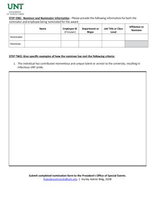 Fillable Online Awards Unt Special Recognition Award Nomination Form