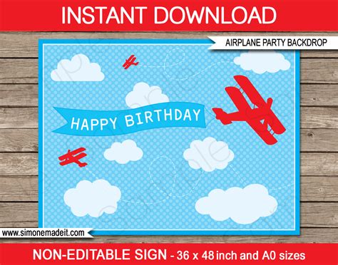 Printable Airplane Birthday Party Backdrop | Party Decorations