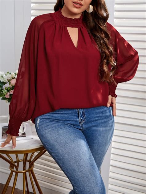 SHEIN Clasi Plus Keyhole Neckline Raglan Sleeve Blouse SHEIN USA